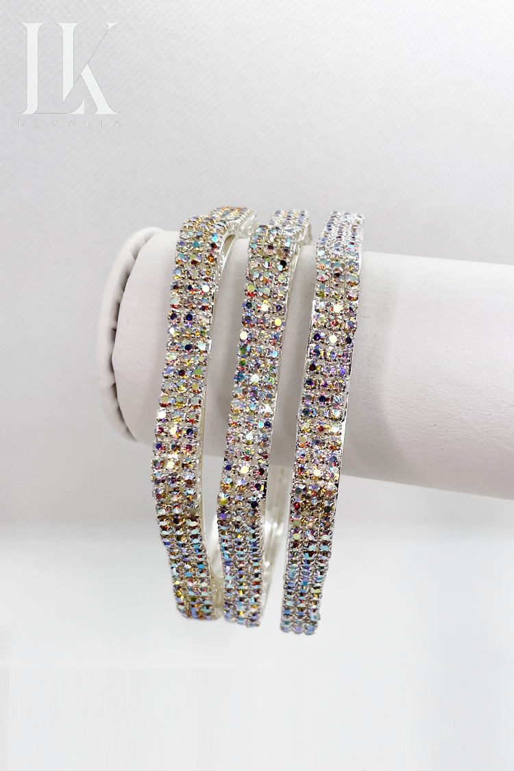 Multi-Colored 3 Bangle Diamond Bracelet Set (Circular Flower Shaped)