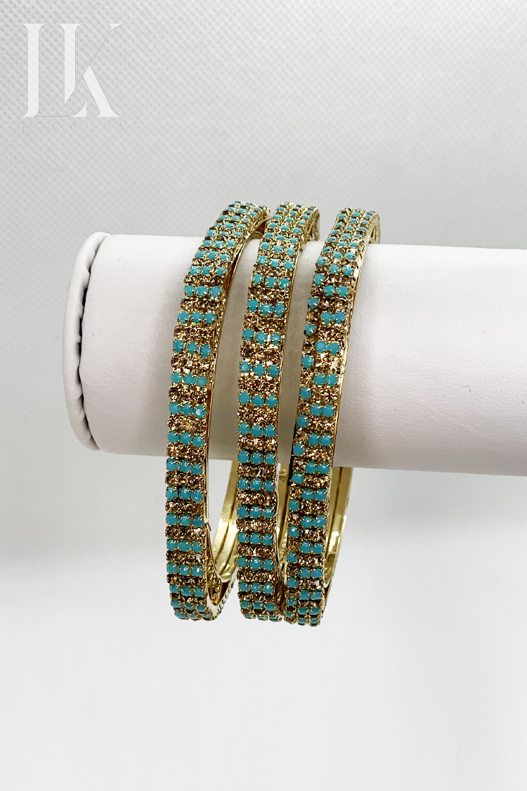 Turquoise Gold 3 Bangle Diamond Bracelet Set (Square Shaped)