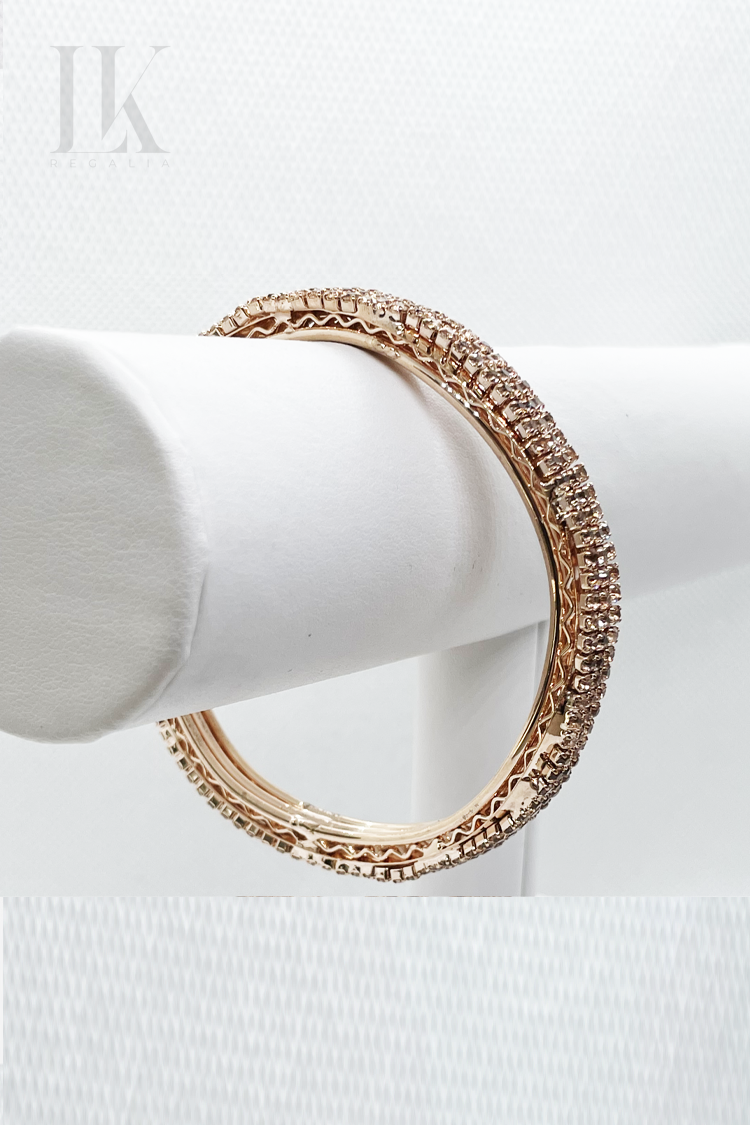 Wavy Copper 3 Bangle Diamond Bracelet Set (Circular Shaped)